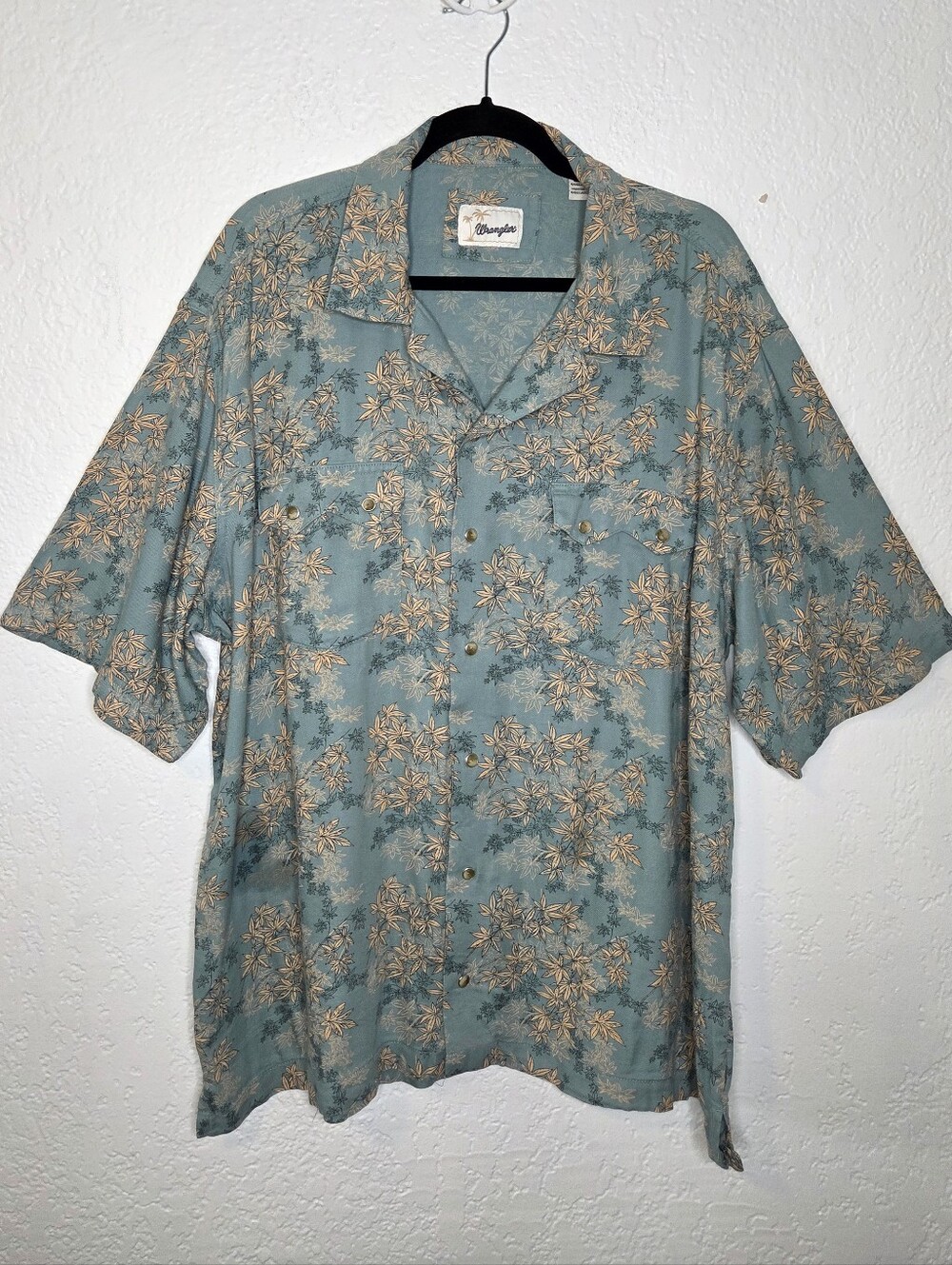 Wrangler Men's Teal Green Short Sleeve Floral Casual Shirt Size XL Tropical